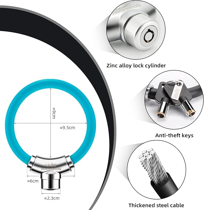 ROCKBROS Anti-Theft Bike Cable Lock, Blue, Portable, Versatile, Security