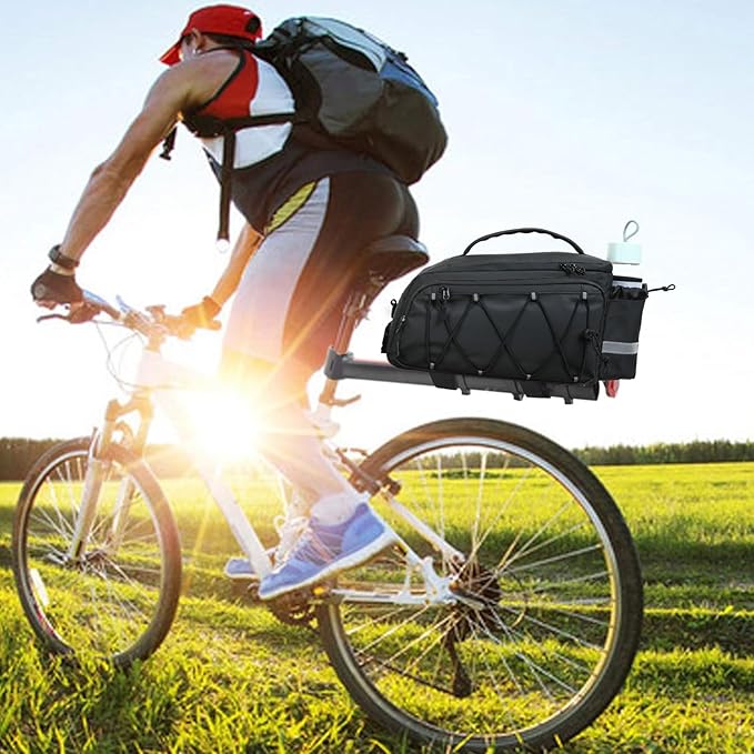 MOSISO Bike Rack Bag,10L Bike Trunk Handbag Waterproof Bicycle Rear Seat Saddle Pouch with 2 Side Pockets, Cycling Storage Luggage Pouch with Rain Cover&Shoulder Strap for MTB Bicycle E-Bike, Black