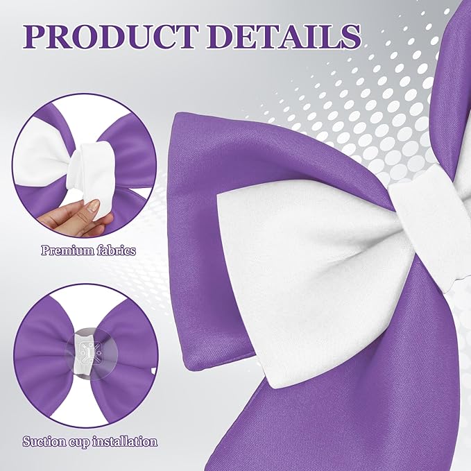 Bow Helmet Accessory, 8.07"x11.22" Stylish Motorcycle Helmet Bow Decoration for Women, Removable Cute Fashion Ribbon Bows Ornament for Motorcycle Scooter E-Bike Helmets (Purple+White)