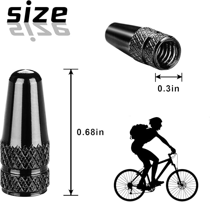 Aluminum Presta Valve Stem Caps – Black Tire Air Dust Covers for Bike (4 Pack) – Fit French Valves on Road, MTB, Hybrid, Racing, Fitness, Folding & Fat Bikes