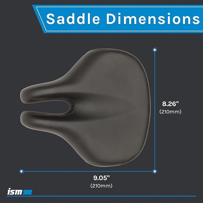 ISM Comfort Series Noseless Bike Saddle for Upright Riders - Anatomic Relief Bicycle Saddle for Hybrid, Police, Commuter Bikes, and Beach Cruisers - Wide and Thick Comfortable Bike Seat for Men/Women