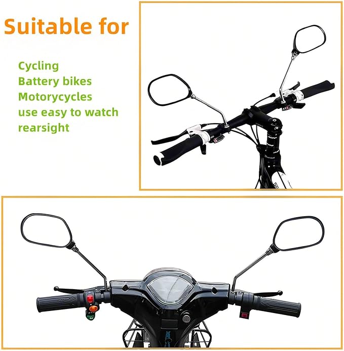 2pcs Bike Mirror Handlebar Mount 360° Adjustable, Wide Rear View Mirror Bicycle Mirrors for Handlebars with Scratch Resistant Glass,Large Wide Angl Bike Rear View Mirror for Motorcycle,Bike Accessory