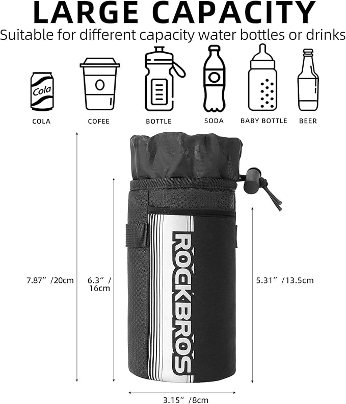 ROCKBROS Bike Water Bottle Holder Bag Bike Bag Handlebar Stem Bag Bicycle Cup Drink Holder Insulated Stem Bag Food Snack Bike Accessories Storage Pouch Bag for Mountain Road Bike