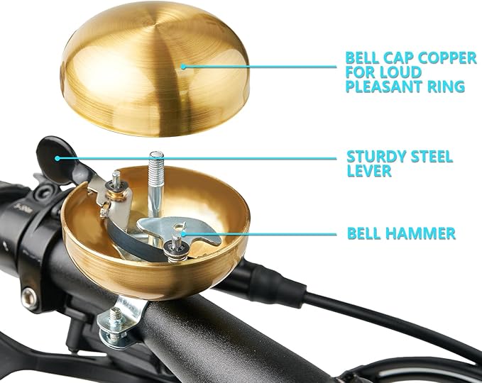 Classic Brass Bike Bell - Vintage-Style Golden Bicycle Ring Bell for Adult Cruisers and Beach Bikes, Crisp and Pleasing Sound