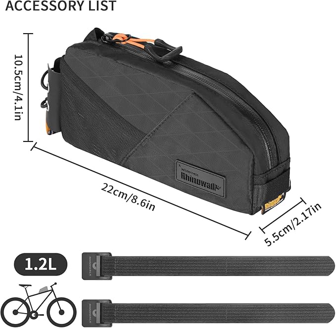 HUNTVP Top Tube Bike Bag Waterproof Bicycle Front Frame Bag Bolt on Top Tube Bags Cycling Frame Bags Pouch for Mountain Gravel MTB Road Bike Accessories, Black-1.2L