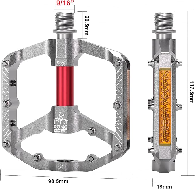 Mountain Bike Pedals with 3 Seal Bearing - 9/16" MTB Pedals Platform Lightweight - Non-Slip Bicycle Pedals for BMX MTB