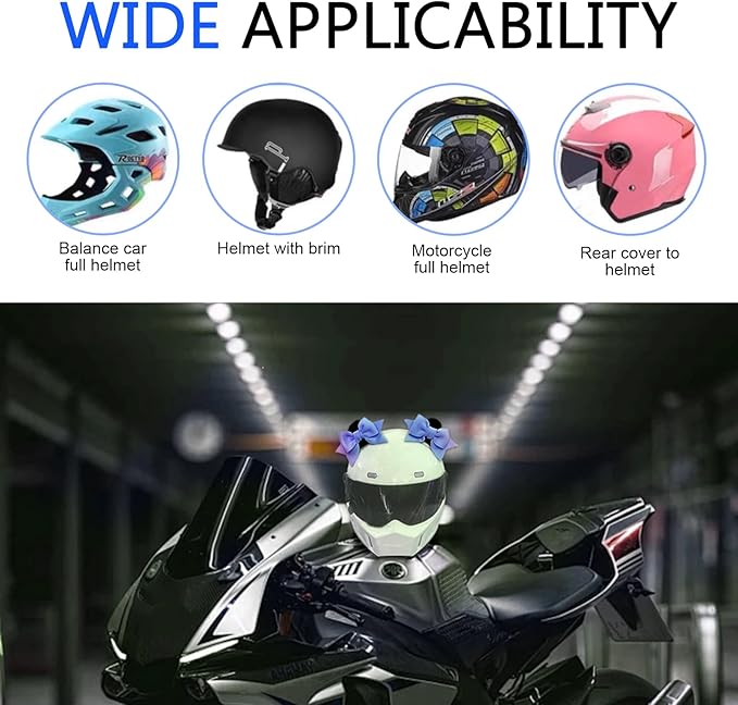 2 PCS Bow Ears Motorcycle Helmet Decor, Cute Cartoon Cat Ears Helmet Decoration, Removable Self Adhesive Motorcbike Bow Accessories, Universal for Most Ski, Bike & Motorcycle (Blue)