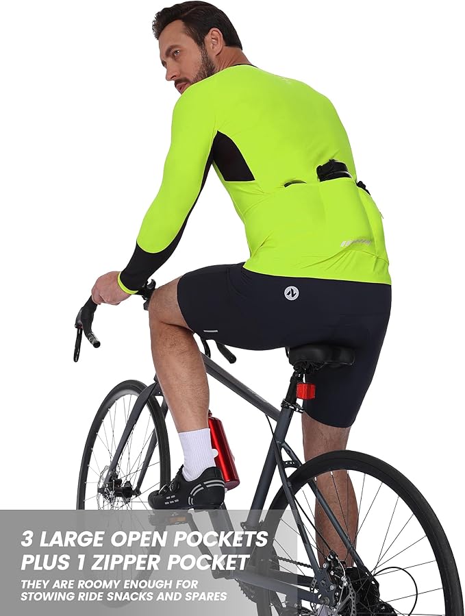 Nepest Mens Cycling Jersey Long Sleeve Bike Jersey UPF 50+ Road Biking Shirts Clothing with 4 Rear Pockets