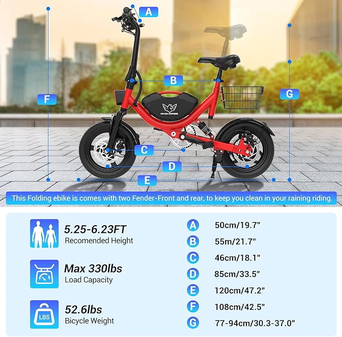 SEHOMY Folding Electric Bike for Adults 330LBS, 710W Peak Motor, 22mph ults Electric Bicycles, 14" Foldable Ebike for Teen 13+, 36V Battery, 35MIles Range, Throttle & Pedal Assist, Commuter Ebikes,