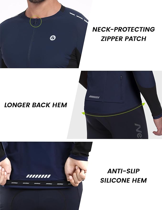 Nepest Mens Cycling Jersey Long Sleeve Bike Jersey UPF 50+ Road Biking Shirts Clothing with 4 Rear Pockets