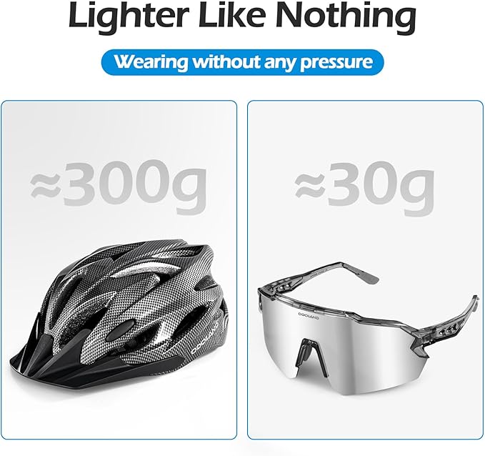 Odoland Adult Bike Helmet and Cycling Sunglasses Set for Men & Women, Safety Certified Bicycle Helmet with UV Protection Glasses for Mountain, Skating, Road, City Commuting & Outdoor Riding