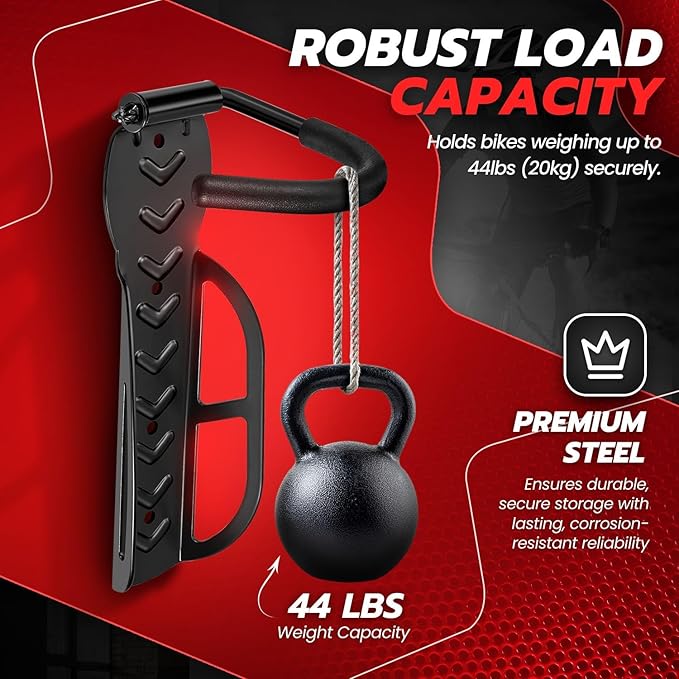 Flexzion Garage Bike Rack Wall Mount (2 Pack) - Vertical Bicycle Rack Hanger Wall Mounted Storage Holder with Screws - Easily Hang/Detach Bike Hooks for Indoor, Apartment, Shed, up to 44lbs(20Kg)