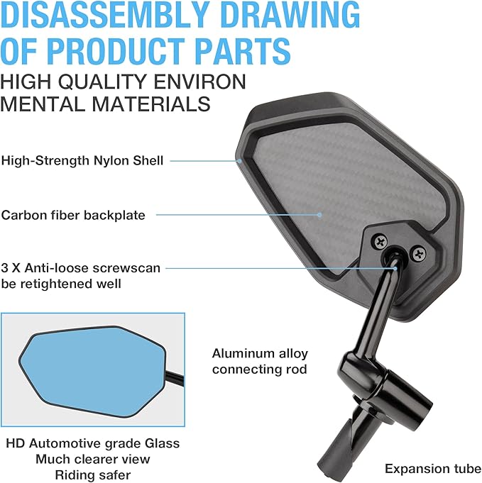 Bike Mirror Anti-shake - 360°Adjustable Handlebar End Bike Mirrors - Bicycle Rear View Mirror Compatible with Mountain Bikes, E-bikes, Scooter