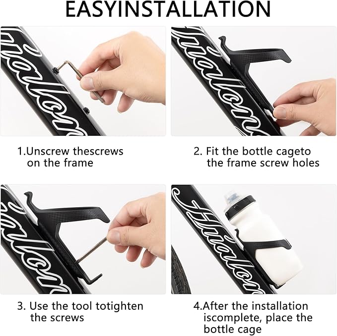 Bike Water Bottle Holder for Road Bikes Mountain MTB Gravel Bike Water Bottle Cages Aerodynamic Design Universal with Screw Wrench Black Matte A-Shape 2-Pack