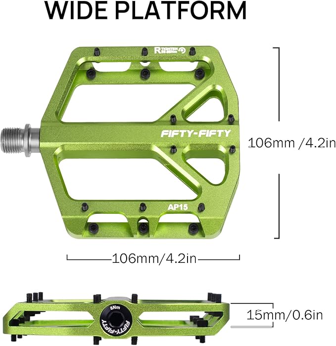 FIFTY-FIFTY Mountain Bike Pedals, Non-Slip and Aluminum Alloy Bicycle Flat Pedals, 9/16" Sealed Bearing, Lightweight and Wide Platform for All Mountain, Enduro, Downhill, E-Bike, MTB