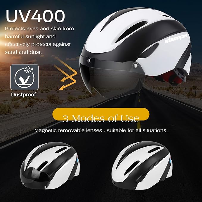 Shinmax Bike Helmet for Men Women, Bicycle Helmet with Detachable Magnetic Goggles Adjustable for Adult Road Biking Mountain Cycling Helmet