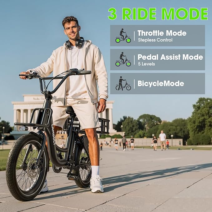 Electric Bike for Adults - 1000W Peak Motor Ebike with 48V15Ah Removable Battery, 20" x 3.0 Fat Tire Step-Thru 7-Speed Commuter Electric Bicycle, Up to 24 MPH, 70 Miles Range, UL 2849 Certified.