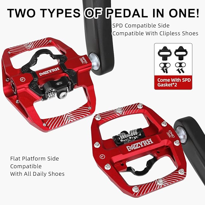 MZYRH Pedal,MTB Mountain Bike Pedals Compatible with Dual Function Sealed Clipless Aluminum 9/16" Bicycle Flat Platform with Cleats for Road, MTB
