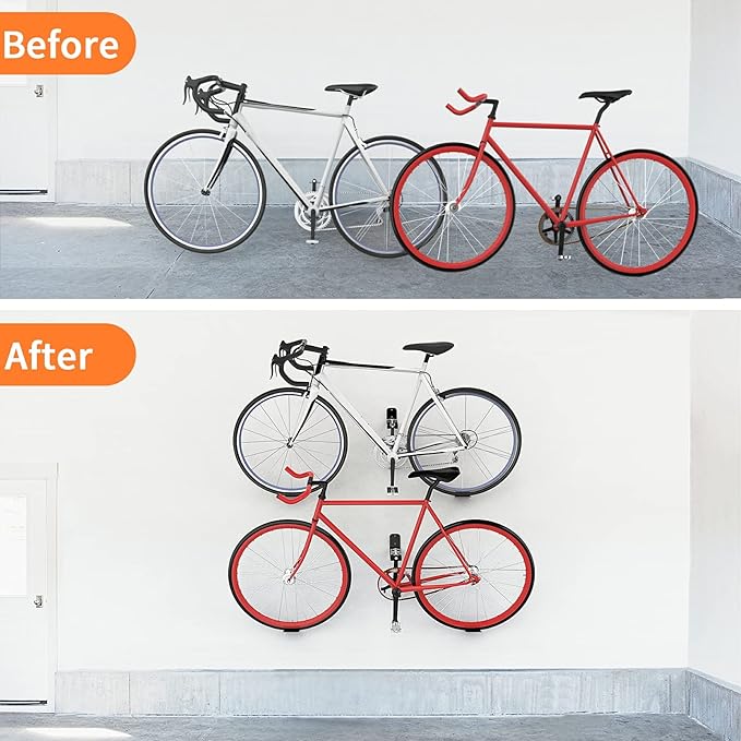 WALMANN 2 Pack Bike Pedal Hanger Wall Mount, Heavy Duty Horizontal Bike Rack for Garage Wall, Bike Display Stand for Home Holds Up to 70 LBS