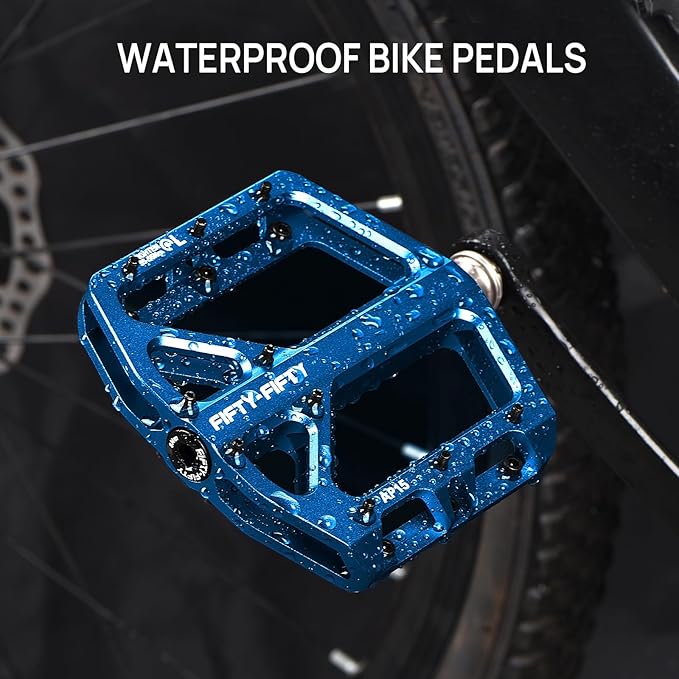 FIFTY-FIFTY Mountain Bike Pedals, Non-Slip and Aluminum Alloy Bicycle Flat Pedals, 9/16" Sealed Bearing, Lightweight and Wide Platform for All Mountain, Enduro, Downhill, E-Bike, MTB