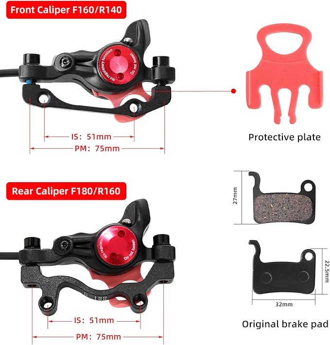 Z00M HB875E Ebike Hydraulic Disc Brake Set, Electric Power-Off Hydraulic Brake Set with 160mm Rotors, Pre-Bled with Mineral Oil Brakes Kit for eBike, Mountain Bike, Road Bike