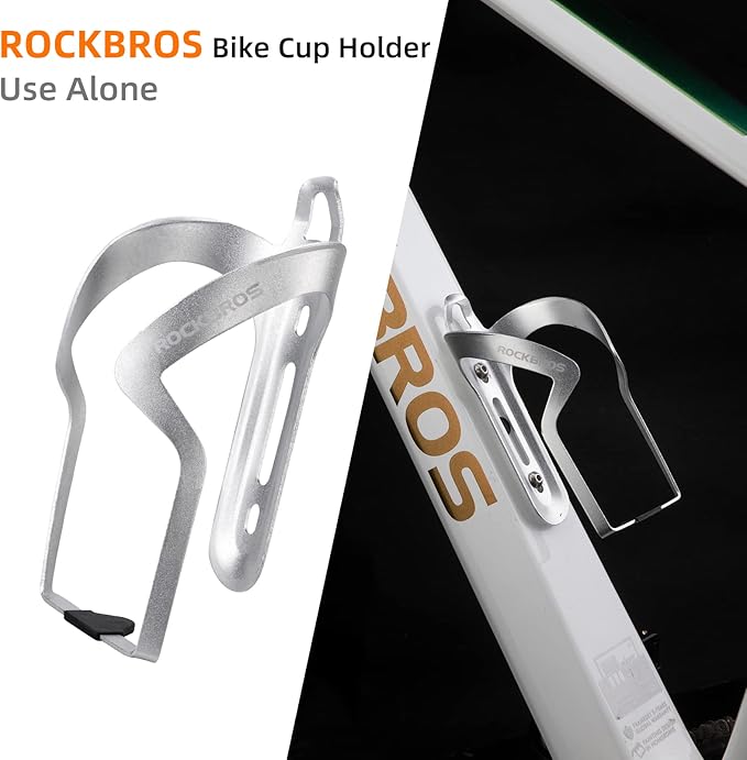 ROCKBROS Bike Cup Holder,2-in-1 Bicycle Bottle Bracket Aluminum Alloy Water Bottle Cages,Universal Rotation Cup Drink Holders for Bike Handlebars,Motorcycle,MTB,Boat,Walker,Wheelchair,Stroller，Silver