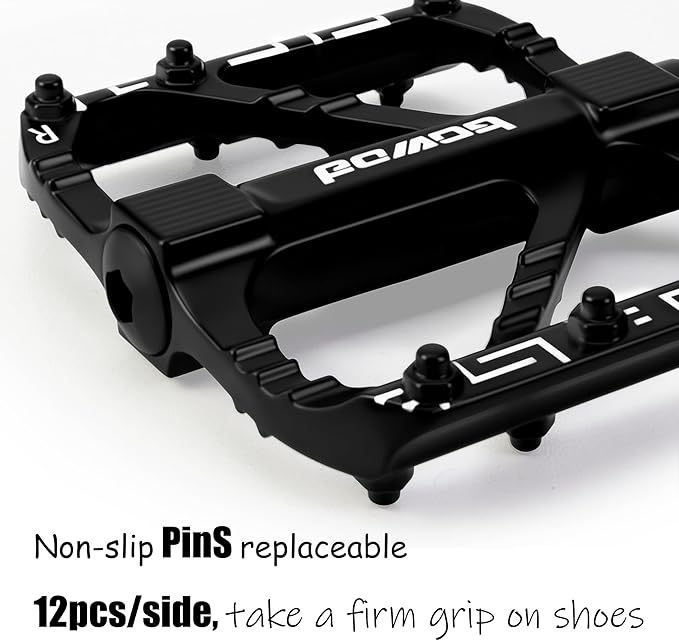 Mountain Bike Pedals, MTB Pedals Aluminum Alloy Composite Pedal Platform, Non-Slip Bicycle Pedals w 12pins, fit for 9/16" Adult BMX, City, Road Bike