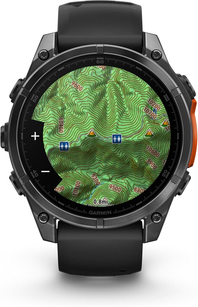 Garmin Fenix 8 Premium Multisport GPS Running Smartwatch, 47 mm, AMOLED, Dive-Rated, Built-in Flashlight, Slate Gray with Black Band with Signature Series Charging Stand