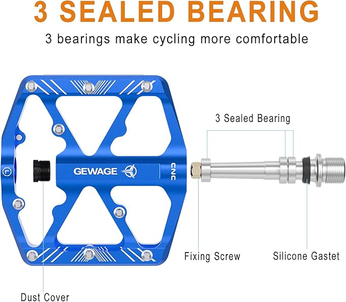 Bike Pedals 9/16 Inch - Bicycle Pedals with Reflectors - 3 Sealed Bearings MTB Pedals Wide Platform Pedals for Mountain Bike, BMX, Road Bike Pedals