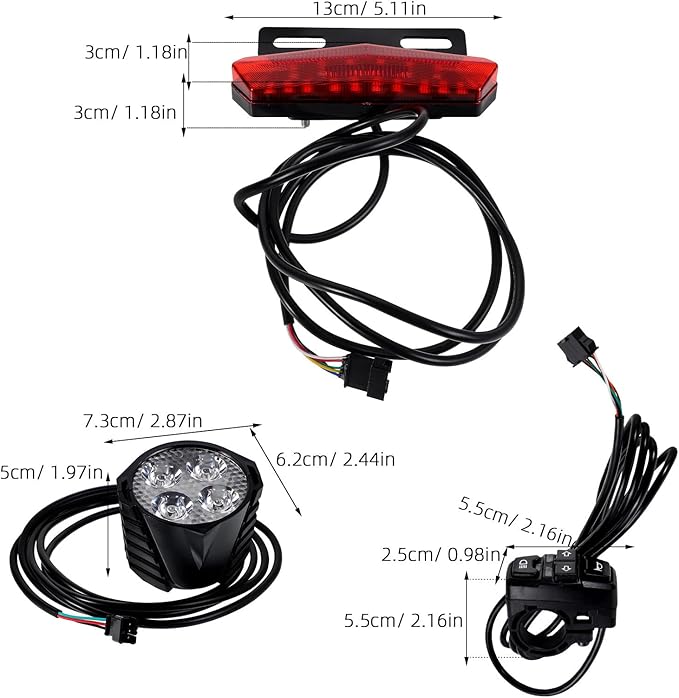 HEMOTON Multi-Function Electric Bike Light Kit with LED Front and Rear Lights, Turn Signal, Horn Switch Button for Electric Scooters and Bikes, Handlebar Control for Safe Urban Riding