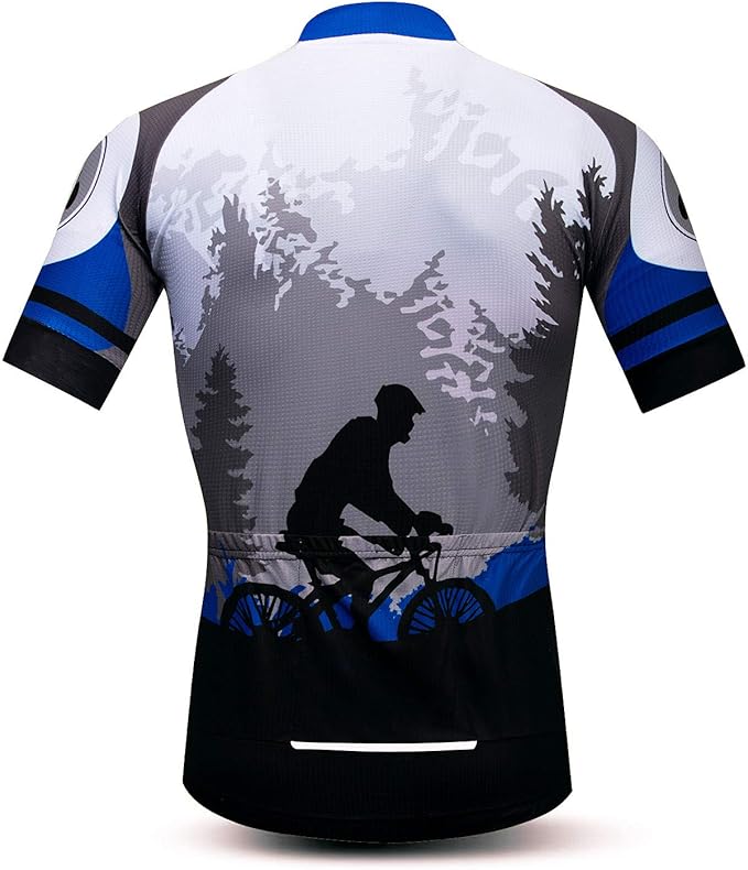 Men Cycling Jersey Skull Bike Short Sleeve Tops Quick-Dry Reflective 3-Pockets S-3XL