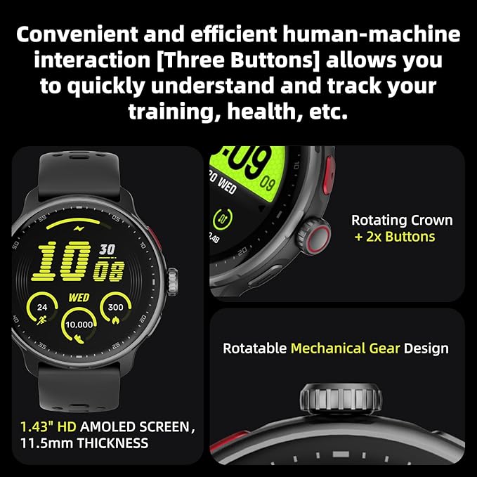 Smart Watch Built-in GPS, Pressure, Altitude, Compass, Smartwatch for Men Fitness Tracker with 1.43" AMOLED Screen Bluetooth Call Fitness Watch 100+ Modes Sports Watch Water Resistant for Android iOS