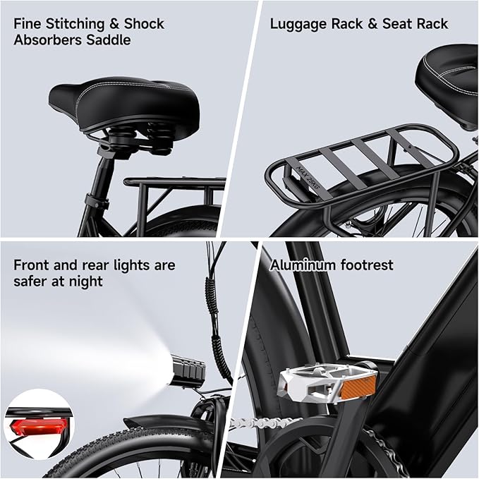 EP26A Step Through Electric Bike – Premium Adult E-Bike with 360° Safety, Peak Power 1000W, Shimano 7-Speed, IPX54 Waterproof Battery, and AI-Assisted Riding Modes