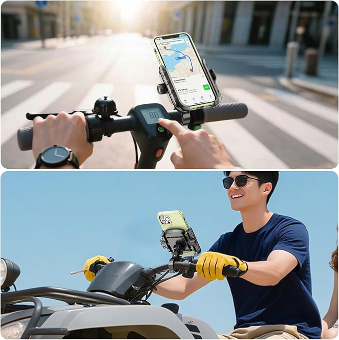 Bike Motorcycle Phone Mount with Aluminum Alloy Mounting Base, [1s Lock & Release] [Camera Friendly] Bicycle Handlebar Cell Phone Holder for Scooter ATV, Fit 5.4-7.2" Smartphone
