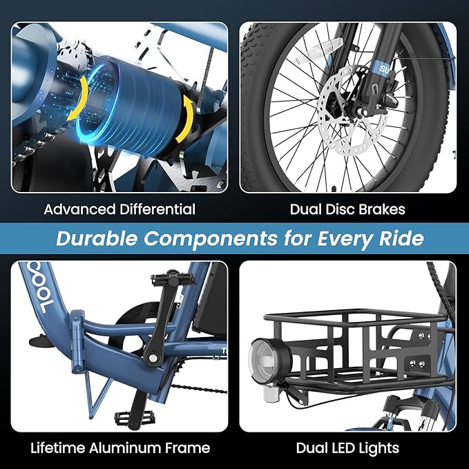 MOONCOOL Electric Trike for Adults, 500W/750W 48V Electric Tricycle for Adults Peak Power 1500W, 20"x3.0" Fat Tire 3 Wheel Electric Bike, Folding Aluminum Adult Tricycle with Removable Battery
