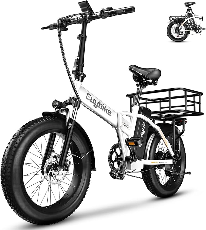 1000W Folding Electric Bike,48V 20AH Removable Battery E Bike,30+MPH,80 Miles Max Range Electric Bike for Adults,20" Fat Tire Foldable ebike,Adult Electric Bicycle for Commute Beach Snow