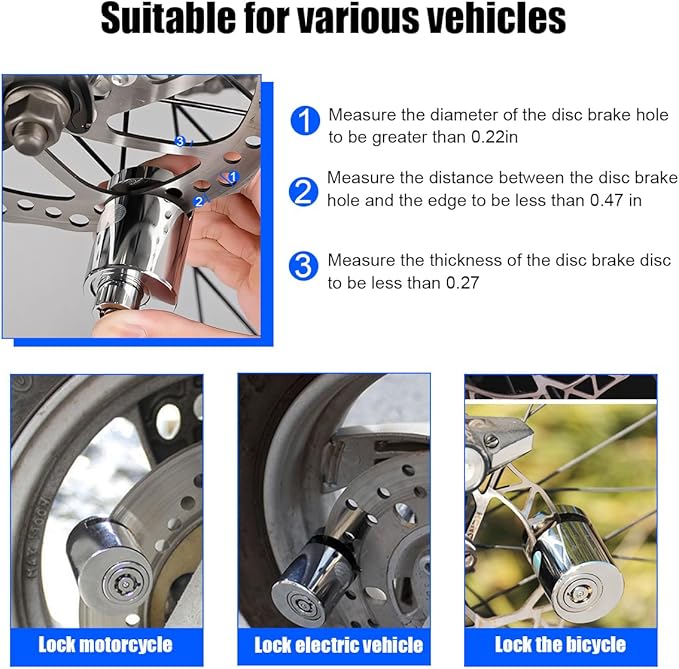 Motorcycle Disc Brake Lock, Anti Theft Alloy Steel Motorbike Security Wheel Disk Lock with Two Keys, Motorcycle Tire Padlock, Universal for Scooters Motocross Dirt Bike (Large Cylinder)