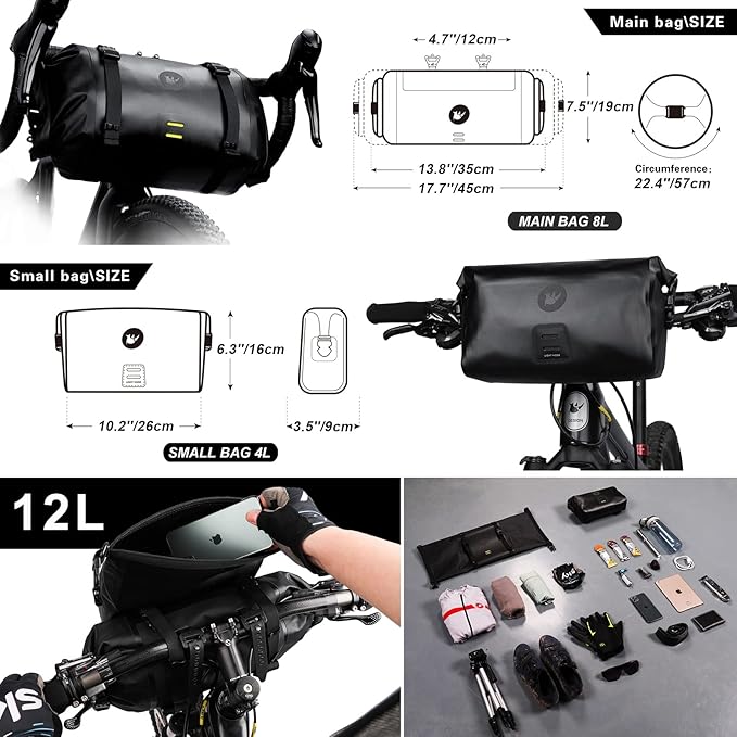 Rhinowalk 2PC Bike Handlebar Bag Set Waterproof Bicycle Front Tube Bag Large Capacity Storage Bag Shoulder Bag