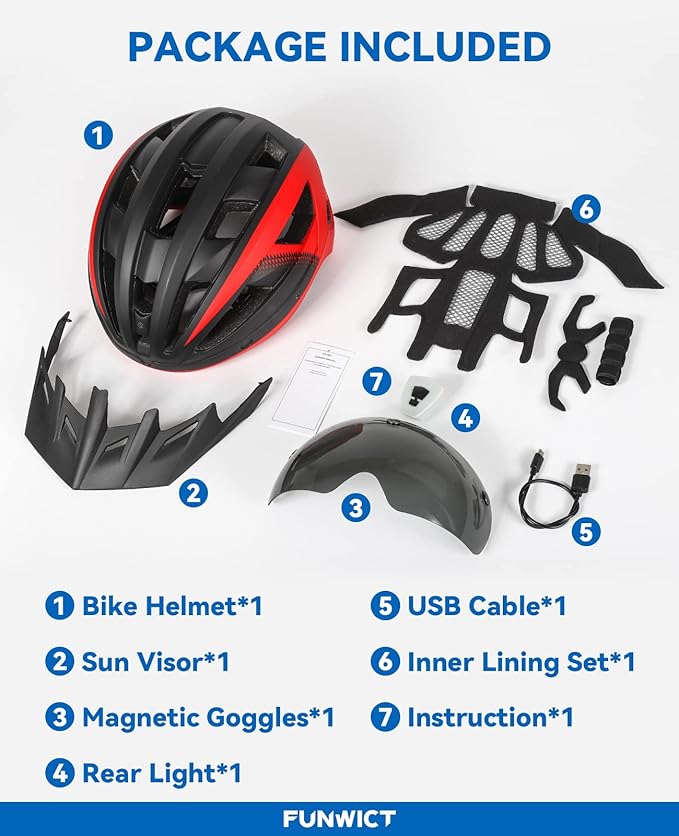Adult Bike Helmet with Visor and Goggles for Men Women Mountain Road Bicycle Helmet Rechargeable Rear Light Cycling Helmet