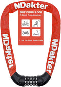 NDakter Bike Lock, 5 Digit Combination Heavy Duty Anti Theft Bicycle Chain Lock, 2.62/3.2/4.27/5/6Ft Long, High Security Resettable, Suitable for Bike, Scooter, Door, Gate, Fence-4/6mm Thick