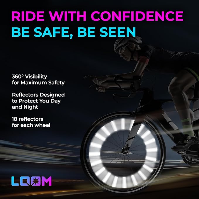 LOOM® Bike Spoke Reflectors Gift Set | 72 Pcs | Premium 8cm Reflective Clips for Bicycles - 360° High Visibility Wheel Spoke Skins - Night Safety Accessories for MTB Road Bike E-Scooters & Kids