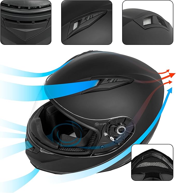 VCAN VX Lightweight Full Face Motorcycle Street Bike Helmet with Extra Tinted Visor, Coolmax Technology & OTG Ready, DOT Approved