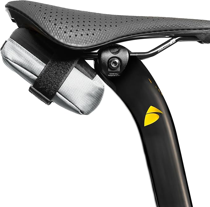 ALMSTHRE Compact Bike Saddle Bag – Sterling Silver | 0.3L Bike Seat Bag (3" x 4.25" x 1.25") | Water-Resistant Ripstop, Waterproof Zipper, Internal Pocket | Durable Under Seat Storage