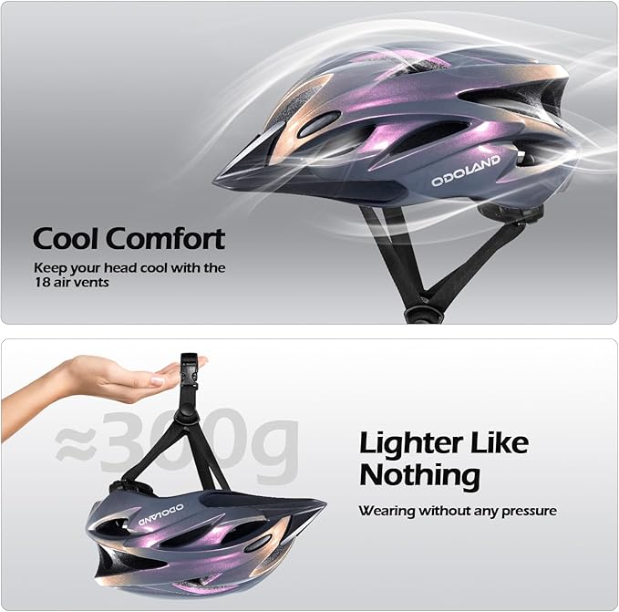 Odoland Adult Bike Helmet and Cycling Sunglasses Set for Men & Women, Safety Certified Bicycle Helmet with UV Protection Glasses for Mountain, Skating, Road, City Commuting & Outdoor Riding