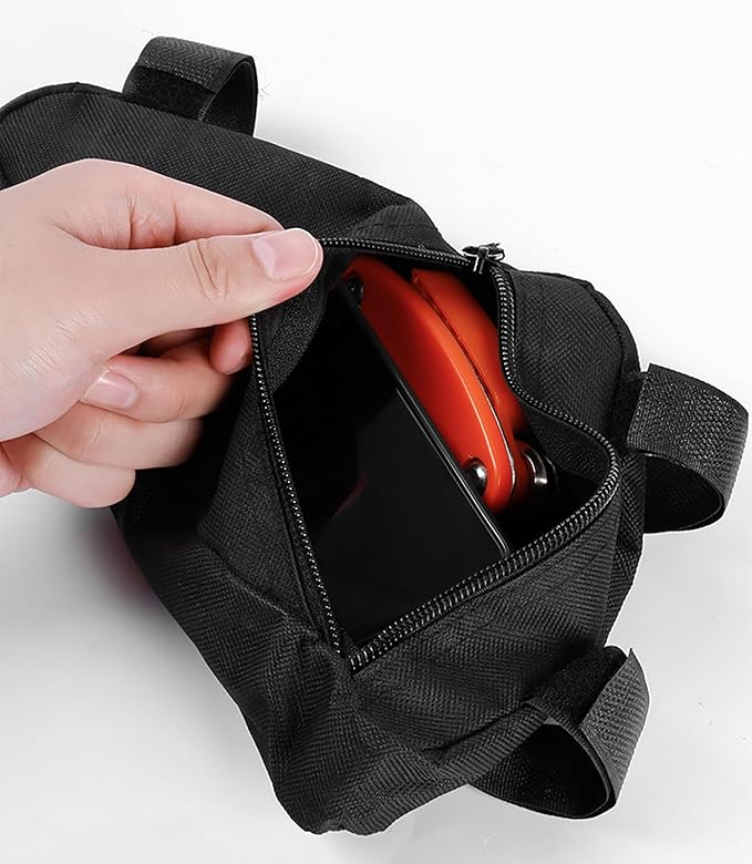 Bike Frame Storage Bag, Top Tube Bag for Phone, Triangle Bags, Bicycle Storage Pouch, Bicycle Triangle Bags Strap-On Under Seat Tool Accessories Pouch, with 1 Metal Tire File, 6 Bike Tire Patches