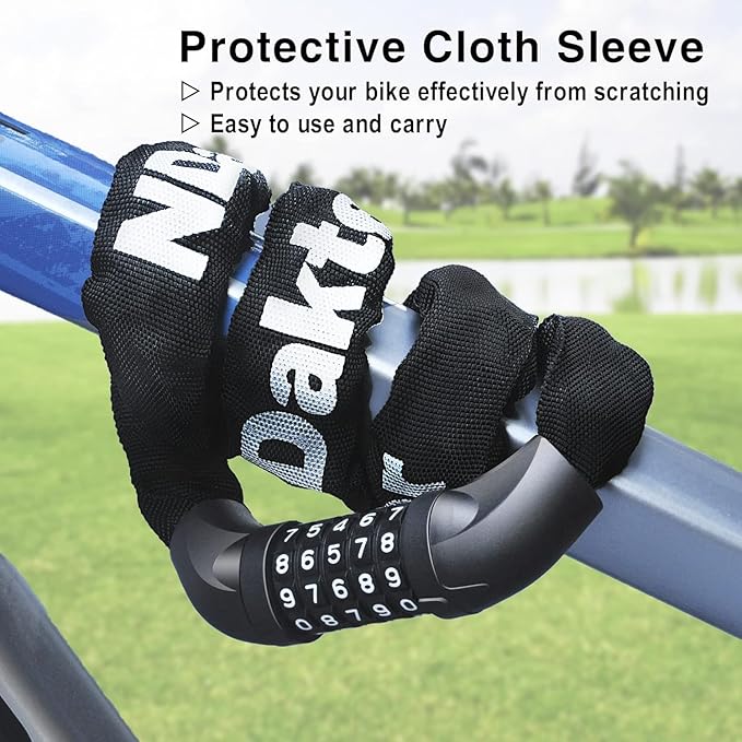 NDakter Bike Lock, 5 Digit Combination Heavy Duty Anti Theft Bicycle Chain Lock, 2.62/3.2/4.27/5/6Ft Long, High Security Resettable, Suitable for Bike, Scooter, Door, Gate, Fence-4/6mm Thick