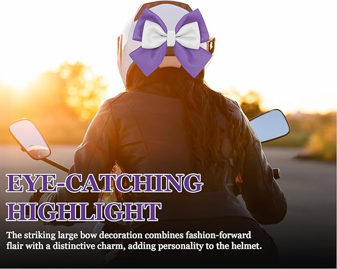 Bow Helmet Accessory, 8.07"x11.22" Stylish Motorcycle Helmet Bow Decoration for Women, Removable Cute Fashion Ribbon Bows Ornament for Motorcycle Scooter E-Bike Helmets (Purple+White)