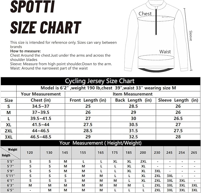 Spotti Men's Cycling Bike Jersey Long Sleeve with 3 Rear Pockets - Moisture Wicking, Breathable, Quick Dry Biking Shirt