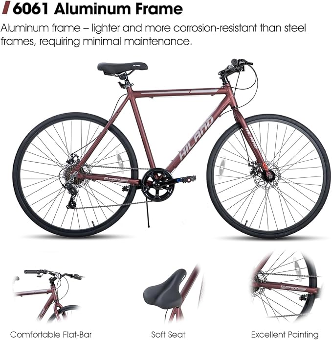 HILAND 700C Road Hybrid Bike, 7 speeds Bikes Urban City Commuter Bicycle with Disc Brake for Men Women Adult Comfortable Bicycle