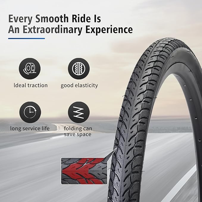 26x1.75 Bike Tires 2PCS, HUIOK 26 Inch Replacement Kits Bicycle Tires with 2 Tubes and 2 Levers